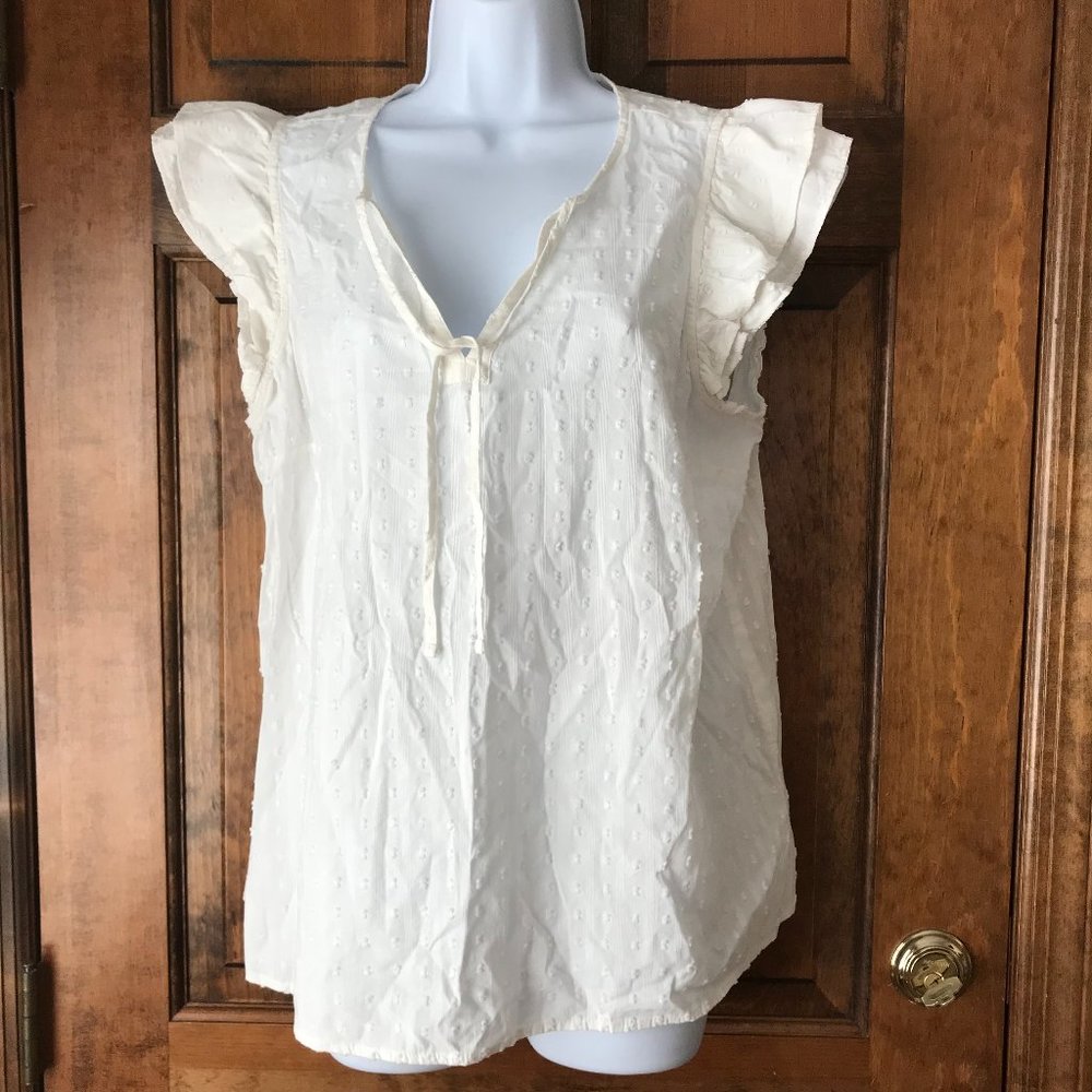 Sonoma White Pullover Tunic w/Self- Tie & Capped Double Ruffle Sleeves Large